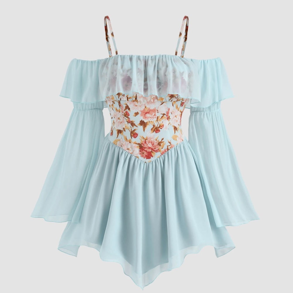 Cider Light Blue Floral Dress